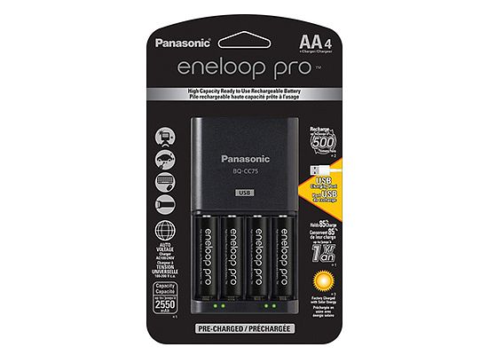 Eneloop Quick Charger BQ-CC75 With USB And 4 AA Pro Batteries