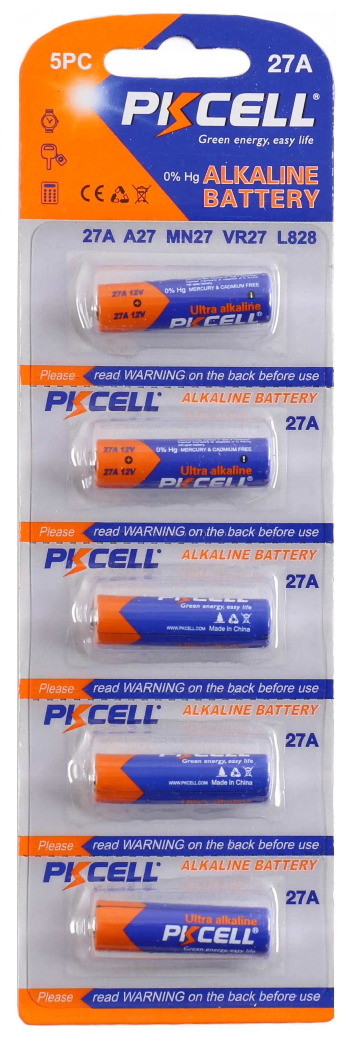 PKCELL 27A Alkaline Batteries 5-Pack