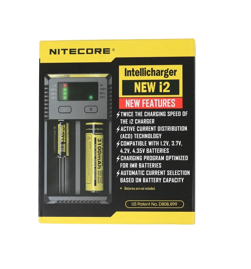 Nitecore Multi-Charger NEW i2 Lithium 18650 2-Bay LED Display (With Car Adaptor)