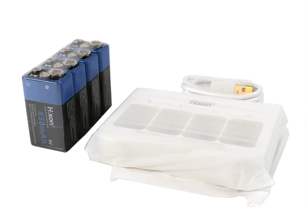 Hixon Lithium 9V Batteries 850mAh With Charger 4-Pack