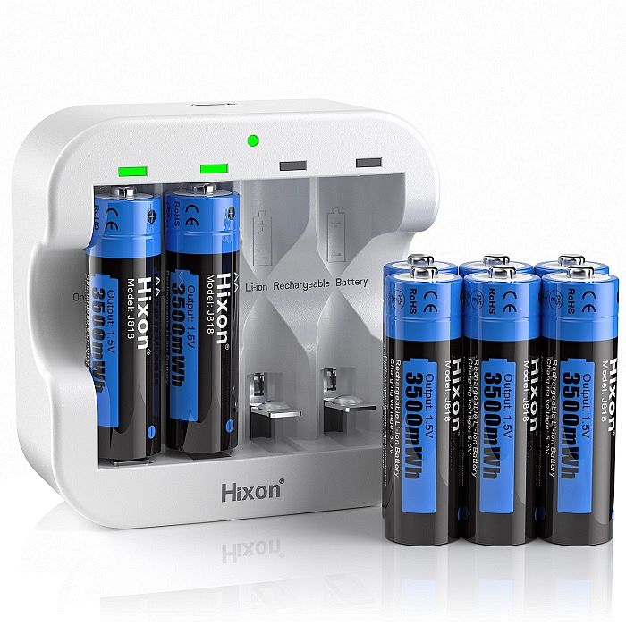 Hixon Lithium Double A Batteries 2400mAh With Charger 4-Pack